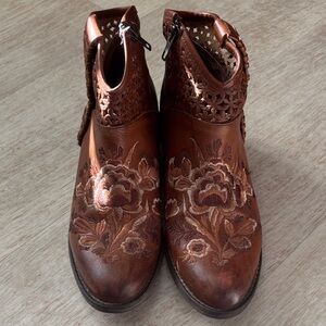 Circle G Floral Embroidered Brown Ankle Boots